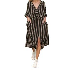 Uma and Leopold Anita Striped Midi Kaftan Dress Black I Size: XXXL